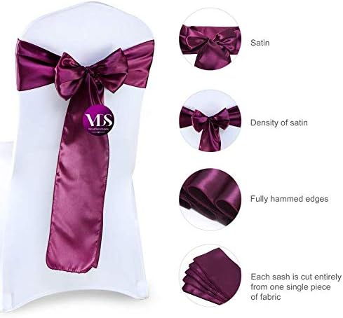 VDS Satin Chair Sashes Chair Cover Back Tie Sateen Bows Ribbon for Wedding Birthday Graduation Engagement Ceremony Event Party Banquet Venue Hotel All Dining Chair Decoration (25PC) (Eggplant)