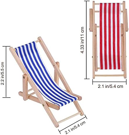 Dollhouse Miniature Furniture Accessories Foldable Wooden Beach Chair Mini Longue Deck Chair Doll House Ornament Kits for DIY Fairy Garden Dollhouse Decoration - Pack of 4