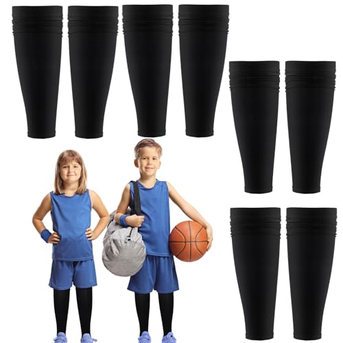 Tarpop 4 Pairs Kid Soccer Calf Sleeves Youth Leg Sleeves for Football Compression Protection Calf and Shin Support(Black)