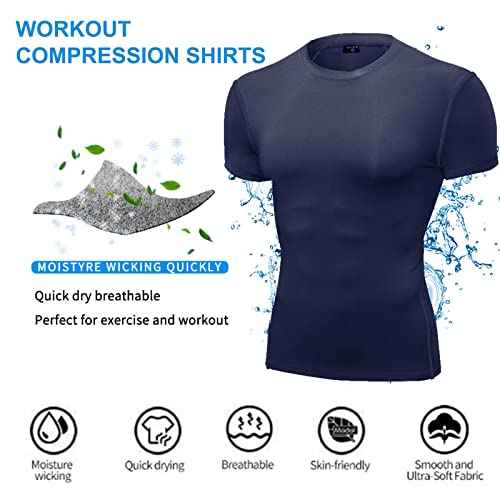 SPVISE 1 or 2 Pack Men's Compression Shirts Short Sleeve Athletic Workout T-Shirt Running Tops Cool Dry Active Gym Undershirt