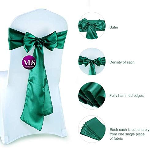 VDS Satin Chair Sashes Chair Cover Back Tie Sateen Bows Ribbon for Wedding Birthday Graduation Engagement Ceremony Event Party Banquet Venue Hotel All Dining Chair Decoration (100PC) (Emerald Green)