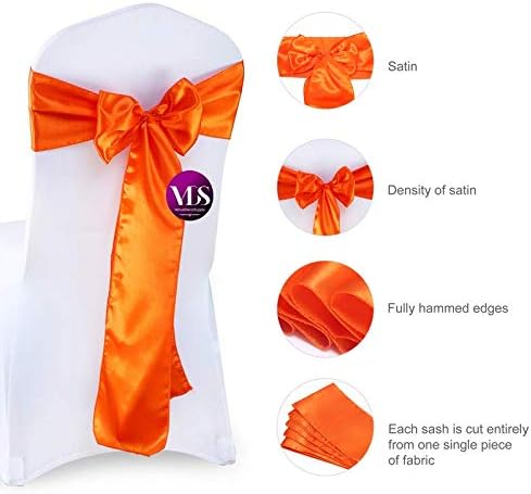 VDS Satin Chair Sashes Chair Cover Back Tie Sateen Bows Ribbon for Wedding Birthday Graduation Engagement Ceremony Event Party Banquet Venue Hotel All Dining Chair Decoration (200PC) (Orange)