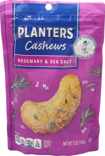 PLANTERS Cashews Rosemary & Sea Salt, Party Snacks, 5 Oz Bag (Pack of 2)
