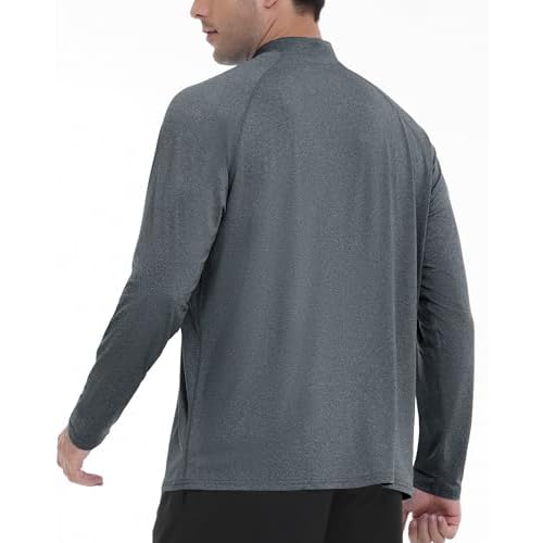 Roadbox Quarter Zip Pullover Men Sun Shirts, Running Workout Long Sleeve UV Shirt, UPF 50+ Quick Dry Athletic Rash Guard