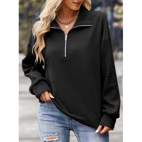 SHEWIN Womens Half Zip Sweatshirt Fall Loose High Neck Pullover Tops