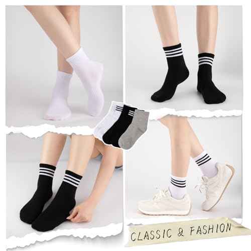 Heatuff Womens Ankle Quarter Socks Cotton Striped Athletic Casual Mini Crew Socks for Women (5 Pairs)
