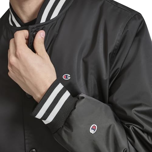 Champion mens Logo Striped-trim Varsity Jacket