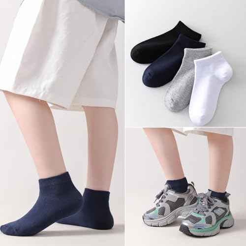 EPEIUS Kids' Low Cut Ankle Socks Cotton Seamless Toe Sport Athletic Socks for Boys Girls White Black Navy 4/8 Pack