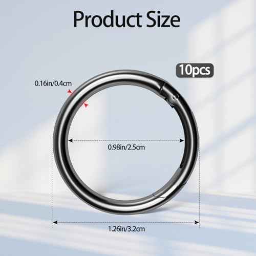 10 Pcs Metal Spring Round Carabiner Inner Diameter 1 Inch O Rings Clip Spring Ring for Keychains, Purse, Bag, Handbag