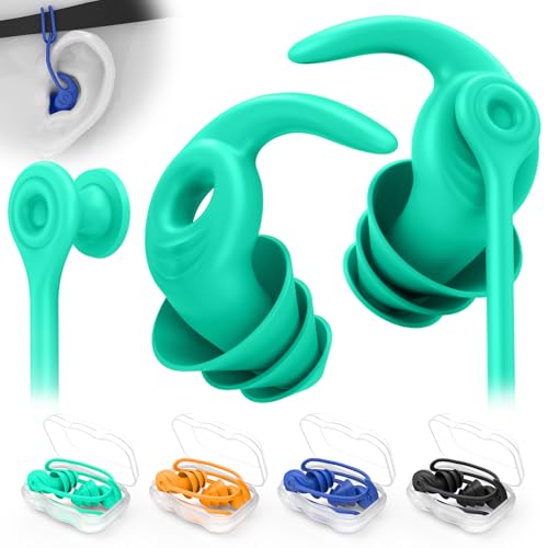 Swimming Ear Plugs for Adults, 4 Pairs Waterproof Reusable Silicone Swim Earplugs with Removable Cord, Perfect for Swimming, Showering, Surfing and Other Water Sports - Two Wearing Styles