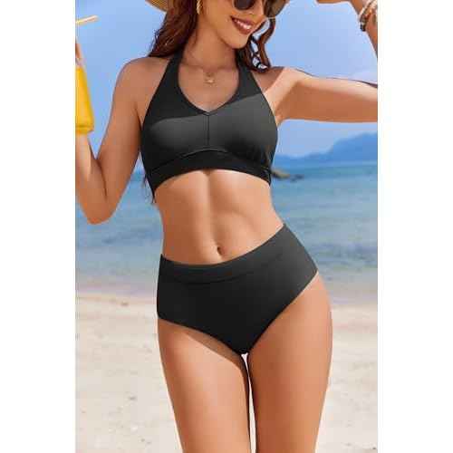 AI'MAGE Bikini Sets for Women High Waisted Two Piece Bathing Suit Tummy Control Swimsuits Halter Color Block Swimwear 2025