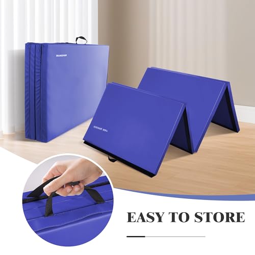 Fitvids Folding Exercise Gymnastics Mat, 4'x8'x2" Gym Workout Mat with Carrying Handles 4-Fold High-Density Anti-Tear Portable Fitness Aerobics Mat for Home Gym Yoga Pilates Tumbling MMA Core Training