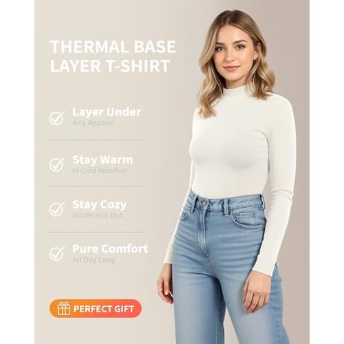 MANGOPOP Women's Mock Turtleneck Long Sleeve Shirt Fall Outfits Fashion Thermal Undershirt Basic Tops Fitted Layer Tee 2025