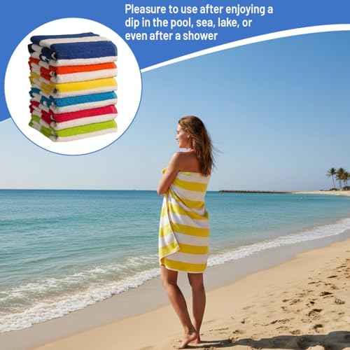 100% Cotton Beach Towels Pack of 6 ? Soft, Absorbent & Quick Dry Cabana Striped Pool Towels for Adults ? Large, Lightweight, and Durable Cotton Towels for Beach