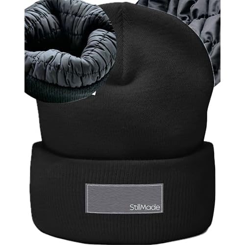 Padded Silk-Satin-Lined Beanie ? Prevents Breakage & Frizz, Reduces Scalp Irritation, All-Day Wear & Hair Friendly, Warm Acrylic Knit Winter Hat for Woman & Men ? Cuffed Style Black