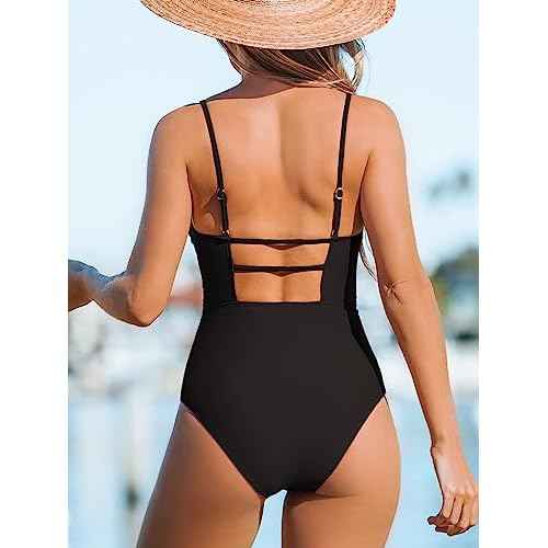 CUPSHE Women Swimsuit One Piece Bathing Suit Square Neck Cutout Back Tummy Control with Adjustable Spaghetti Straps