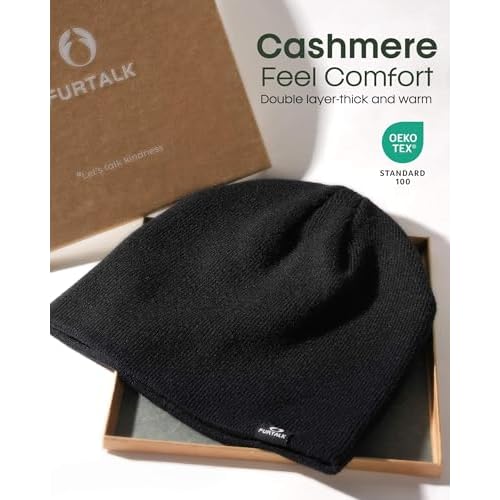 FURTALK Double-Layer Beanie Hats Men Women, Ultra Soft Stretchy Cuffless Winter Hat Unisex Warm Thick Beanie Cap Winter Hat