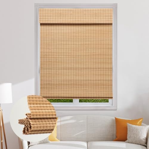 SEEYE Cordless Bamboo Roman Shades, Roll Up Blind Privacy Shade