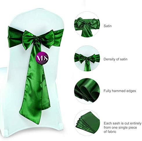 VDS Satin Chair Sashes Chair Cover Back Tie Sateen Bows Ribbon for Wedding Birthday Graduation Engagement Ceremony Event Party Banquet Venue Hotel All Dining Chair Decoration (200PC) (Green)