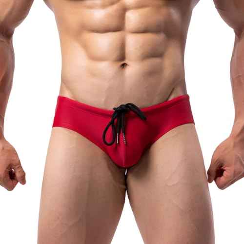 Summer Code Mens Solid Swim Briefs Drawstring Bikini Sport Swimsuit
