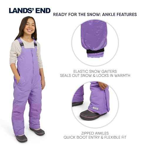 Lands' End Unisex Kids Squall Waterproof Adjustable Insulated Iron Knee Snow Bib Overalls