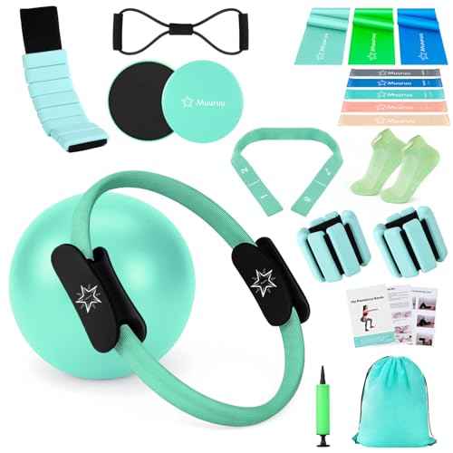 Pilates Equipment Kit for Home Workout, Pilates Ring and Ball Set for Women, 14'' Magic Circle Essentials Accessories Kit with Wrist Weights, Resistance Bands, Yoga Strap, Core Sliders, Socks, Bag