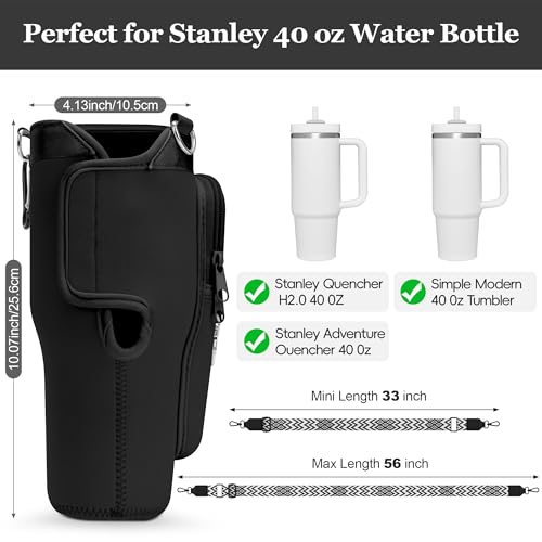 LOKASS Initial Water Bottle Holder with Strap for Stanley Cup 40 oz Tumbler, Personalized A-Z, Water Bottle Carrier Bag with Phone Pocket & Carabiner for Stanley Cup Accessories