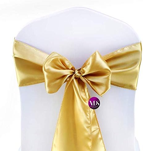 VDS Satin Chair Sashes Chair Cover Back Tie Sateen Bows Ribbon for Wedding Birthday Graduation Engagement Ceremony Event Party Banquet Venue Hotel All Dining Chair Decoration (100PC) (Gold)