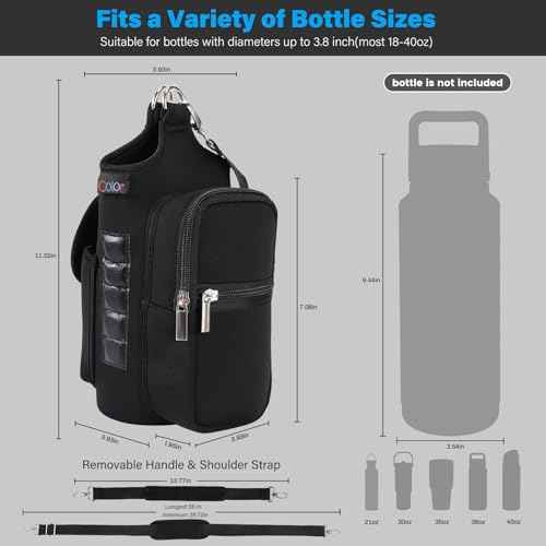 icolor Magnetic Gym Bag Water Bottle Carrier Holder with Phone Pockets & Shoulder Strap,Gym Magnetic Bag 5 Built-in Magnets Gym Accessories Organizer Magnetic Bottle Pouch Sleeve for Men Women