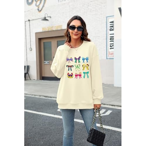 UNIQUEONE Oversized Sequins Bow Sweatshirt - Women Magic Kingdom Sweater Pastel Graphic Coquette Tee Holiday Pullover