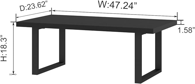 IBF Modern Black Coffee Table, Minimalist Industrial Wooden Center Table, Simple Farmhouse Rectangle Living Room Table, Wood and Metal Cocktail Coffee Table for Home Bedroom Office, Black Oak, 47 Inch