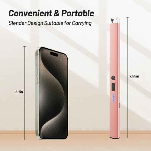 Candle Lighter, Windproof Electric Lighter with Safety Lock, USB Type-C, Rechargeable Lighter with Led Display, lighters for Candle BBQ Camping Festivals (Rose Gold)