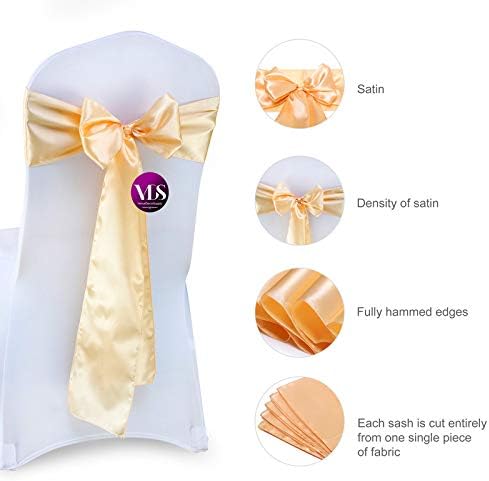 VDS Satin Chair Sashes Chair Cover Back Tie Sateen Bows Ribbon for Wedding Birthday Graduation Engagement Ceremony Event Party Banquet Venue Hotel All Dining Chair Decoration (125PC) (Beige)