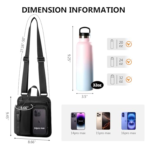 FOREGOER Water Bottle Holder with Adjustable Shoulder & Handheld Strap Phone Pocket for Cup 16-40oz,Large Capacity Crossbody Carrier Bag for Commuting, Sports, Travel
