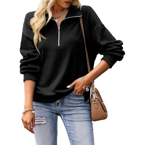SHEWIN Womens Half Zip Sweatshirt Fall Loose High Neck Pullover Tops
