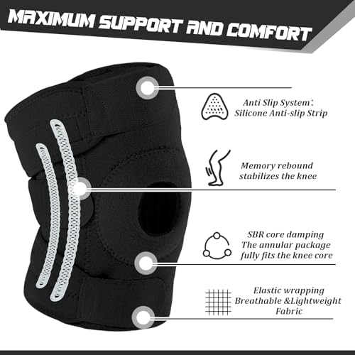 1 Pcs Kids Knee Brace with Side Stabilizers Patella Gel Pads Adjustable Straps Youth Child Knee Brace Support for Meniscus Tear Sports, Meniscus Tear (Black)