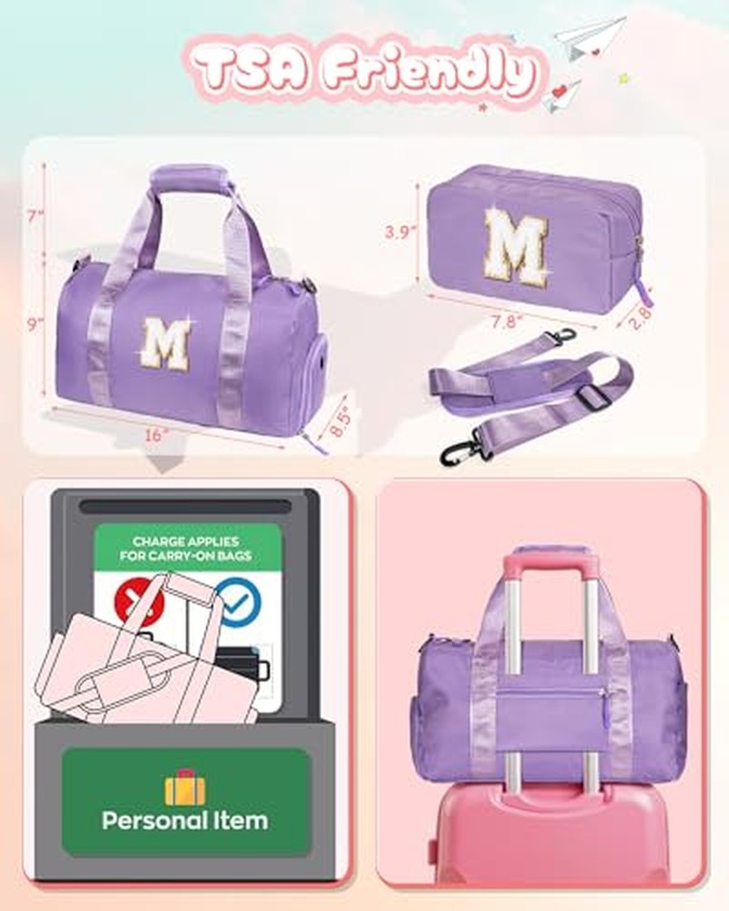 Vogewood Customized Gifts for Daughter -Girl Gym Bag with Shoe Compartment, Kid Personalized Weekender Overnight Bags, Initial Travel Tote with Makeup Pouch, Sweet Girls Gift for Niece (Letter H)