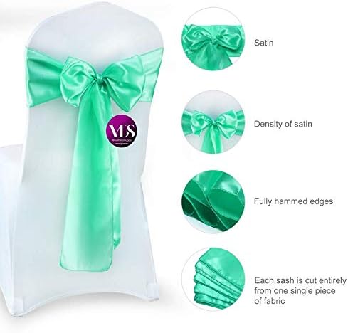 VDS Satin Chair Sashes Chair Cover Back Tie Sateen Bows Ribbon for Wedding Birthday Graduation Engagement Ceremony Event Party Banquet Venue Hotel All Dining Chair Decoration (100PC) (Mint)
