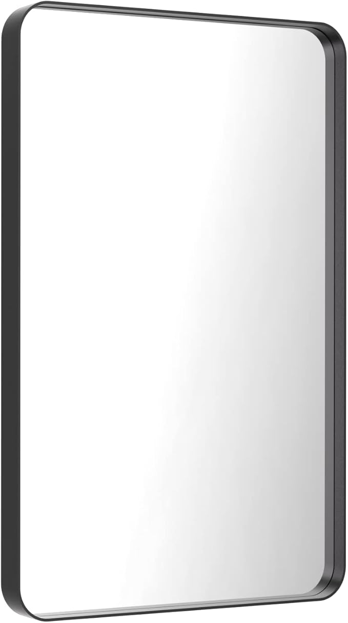 LOAAO 28X36 Inch Black Metal Framed Bathroom Mirror