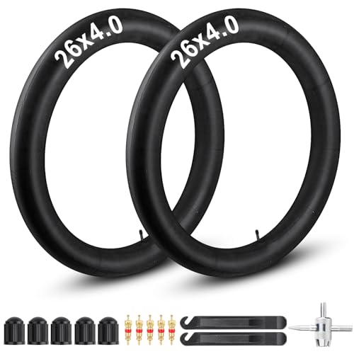 26x4.0 Inner Tube Fat Bike Tube for Mountain Bikes 2 Pack Butyl Rubber with Tire Lever,Valve Core,Remover Tool,Tire Stem Valve Caps Bicycle Inner Tube