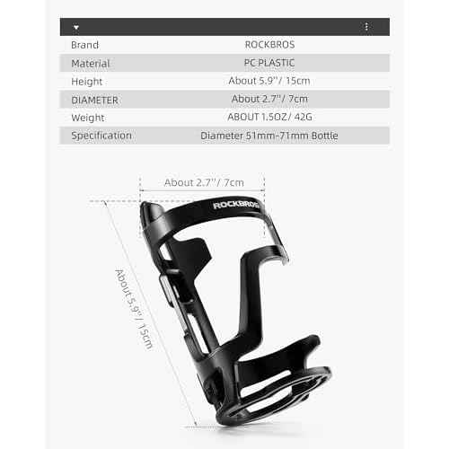 ROCKBROS Bike Water Bottle Holder, Lightweight Durable Bike Water Bottle Cage, Water Bottle Holder for Road Mountain Bikes