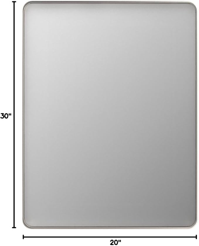 LOAAO 20X30 Inch Brushed Nickel Bathroom Mirror, Rounded Rectangle Silver Metal