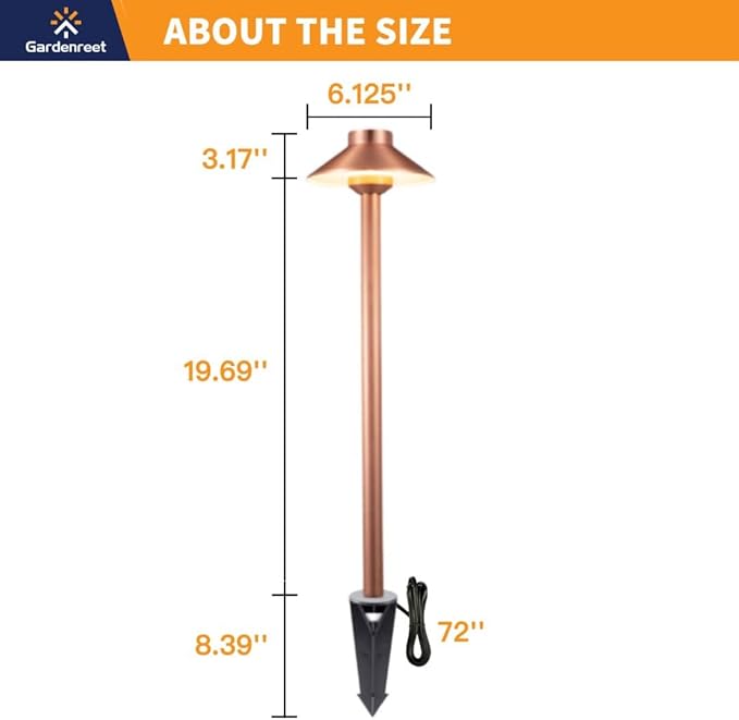 Brass Copper Low Voltage Path Lights, Landscape Pathway Light, 12V LED Outdoor Bronze Hat Top Walkway Lamp for Driveway Yard Garden with 3W 270LM 4000K G4 Bulb 4 Pack