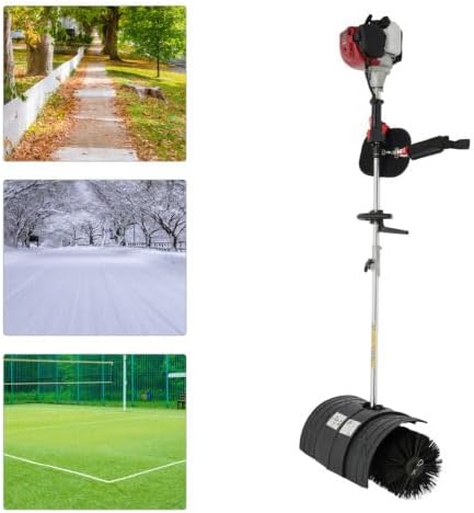 Lawn Sweeper, 31CC 1000W 4-Stroke Gas Hand Held Sweeper Artificial Grass Gasoline Brush Broom Gas Powered Sweeper Broom with 20.4In Sweeping Width, Sweeping Tool for Driveway Lawn