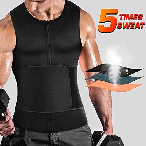 Cimkiz Men's Waist Trainer Sauna Suit Shirt, Gym & Exercise Compression Vest, Sweat-Boosting Workout Top