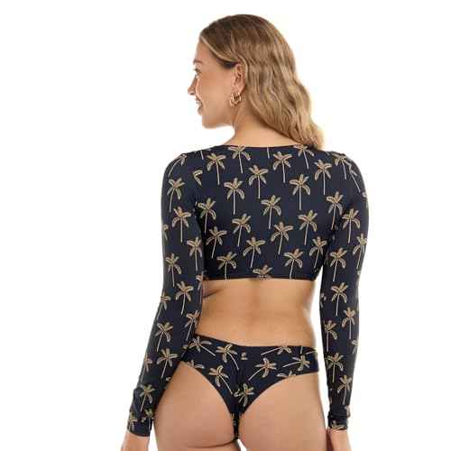Body Glove Womens Mika Long Sleeve Crop Bikini Top Swimsuit with Keyhole Front