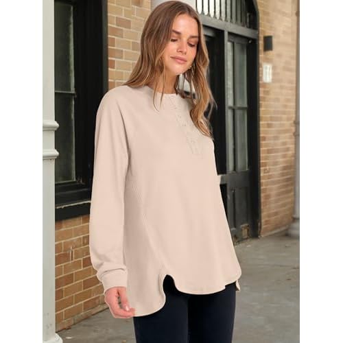 ANRABESS Women's Long Sleeve Henley Tops Tunic Sweatshirt Loose Slit Casual Button Shirts Pullover 2025 Fall Winter Outfits