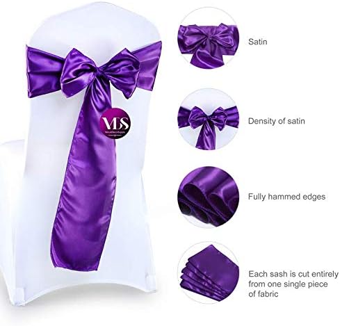 VDS Satin Chair Sashes Chair Cover Back Tie Sateen Bows Ribbon for Wedding Birthday Graduation Engagement Ceremony Event Party Banquet Venue Hotel All Dining Chair Decoration (300PC) (Purple)