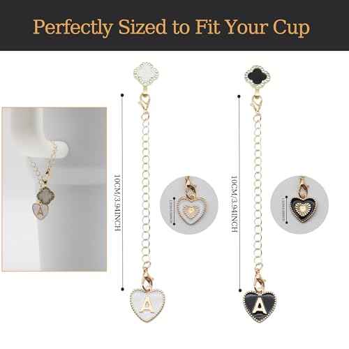 2Pcs Letter Charm Accessories for Stanley Cup,Name ID Initial Letter for Stanley 30&40 oz Tumbler with Handle,Heart Shape & Four Leaf Clover Initial Personalized Letter Charms Chain