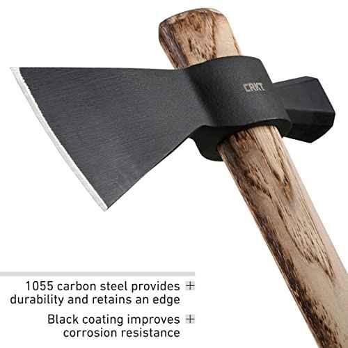 CRKT Chogan Hammer T-Hawk: Outdoor Camping Axe with Hammer Poll, Forged Carbon Steel Head, Tennessee Hickory Wooden Handle 2724